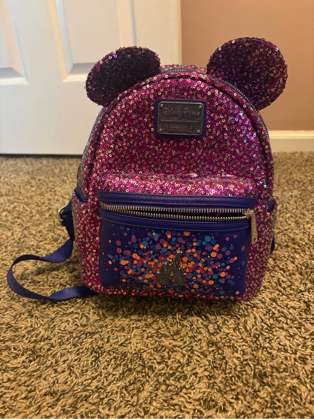 Limited Edition EpCot France Pavillion Loungefly Purple Sequin Mini Backpack